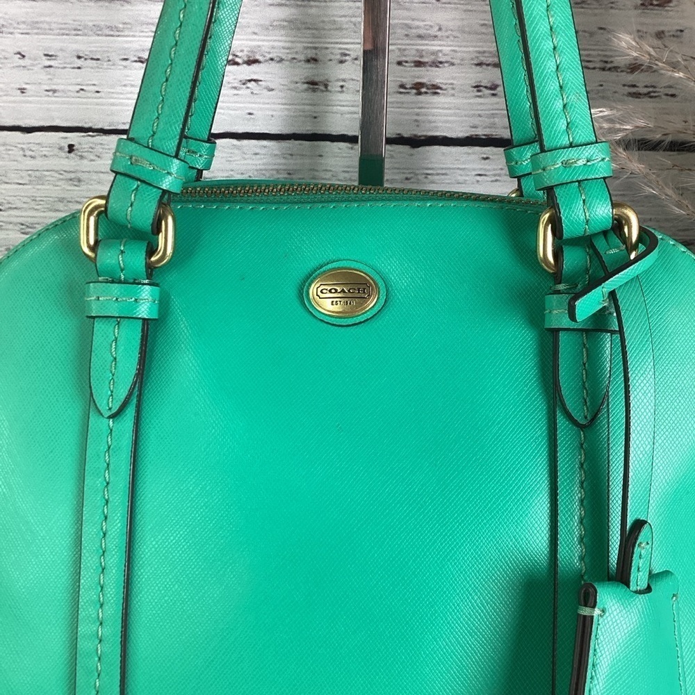 COACH VINTAGE #25671 HAND BAG GREEN PEYTON CORA DOMED SATCHEL PURSE‎ CROSSBODY - Picture 4 of 16
